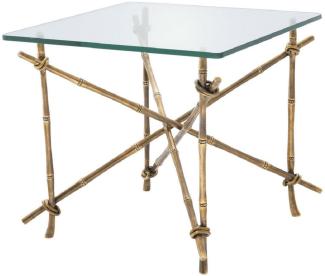Casa Padrino Luxus Beistelltisch Vintage Messingfarben 55 x 55 x H. 49,5 cm - Messing Tisch mit Glasplatte - Luxus Möbel