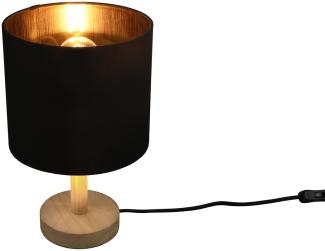 Tischleuchte Stoff Lampenschirm Schwarz/Gold & Holz Fuß Ø 20cm
