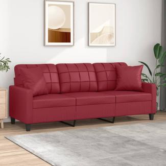 vidaXL 3-Sitzer-Sofa mit Zierkissen Weinrot 180 cm Kunstleder