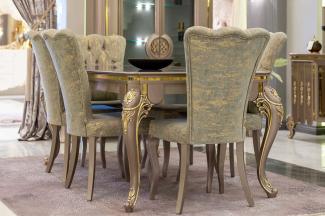 Casa Padrino Luxus Barock Esszimmer Set Grün / Gold / Grau - 1 Esstisch & 6 Esszimmerstühle - Prunkvolle Esszimmermöbel im Barockstil - Luxus Qualität