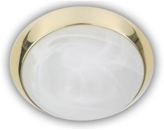 LED Deckenleuchte rund, Glas Alabaster, Dekorring Messing poliert, Ø 30cm
