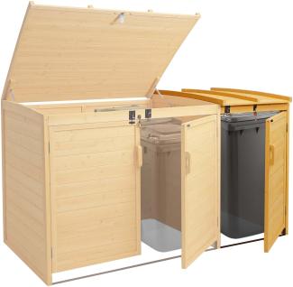 XL 1er-/2er-Mülltonnenverkleidung Erweiterung HWC-H75b, Mülltonnenbox, 138x69x105cm Holz MVG-zertifiziert ~ braun