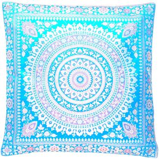 Handgewebt und Handgefertigt Indische Banarasi Seide Kissenbezug, Dekokissen - Mandala Muster mit unsichtbarer Reißverschluss - 40 x 40 cm | 16 x 16 Zoll, Blau