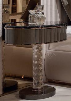 Casa Padrino Luxus Art Deco Nachtkommode Schwarz / Grau / Kupfer 60 x 45 x H. 66 cm - Nachttisch mit Schublade und Kunstmarmor Platte - Art Deco Schlafzimmer Möbel - Luxus Schlafzimmer Möbel