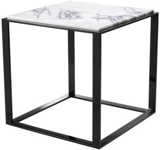 Casa Padrino Luxus Beistelltisch Hochglanzschwarz / Weiß-Lila 56 x 56 x H. 56 cm - Edelstahl Tisch mit Marmorplatte - Luxus Wohnzimmer Möbel