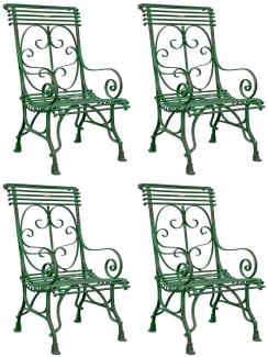Casa Padrino Jugendstil Gartenstuhl 4er Set Antik Grün 64 x 66 x H. 114 cm - Handgefertigte Schmiedeeisen Stühle mit Armlehnen - Nostalgische Garten & Terrassen Möbel