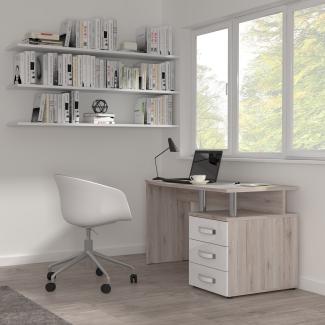 Schreibtisch >RONDINO< in Sandeiche / Weiss Glanz - 138x70,2x59,9cm (BxHxT)