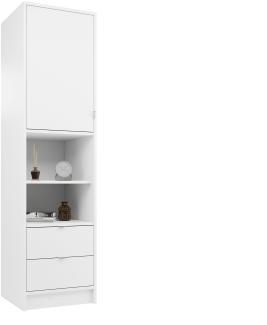 Standregal Vinxor 1D2SZ mit 2 offenen Fächern, 2 Schubladen und Tür (Farbe: Weiß)