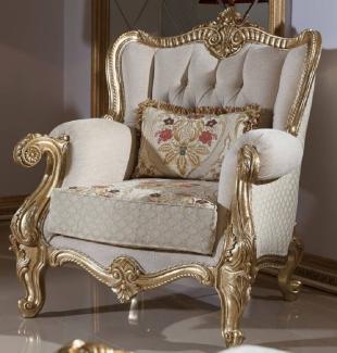 Casa Padrino Luxus Barock Wohnzimmer Sessel Grau / Mehrfarbig / Gold