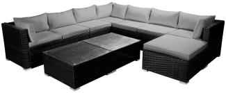 BRAST Gartenmöbel Lounge Sofa Couch Set Pleasure Schwarz Poly-Rattan für 7 Personen