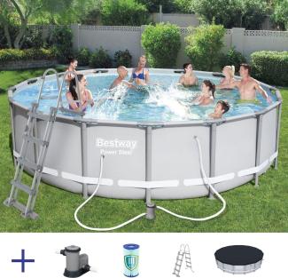BESTWAY Power Steel Pool Swimmingpool Filterpumpe Leiter Cover Rund 488x122cm