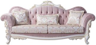 Casa Padrino Luxus Barock Sofa mit dekorativen Kissen Rosa / Silber / Weiß / Gold 243 x 90 x H. 110 cm - Barockstil Wohnzimmer Möbel
