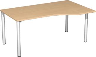 PC-Schreibtisch '4 Fuß Flex' rechts, 160x100cm, Buche / Silber