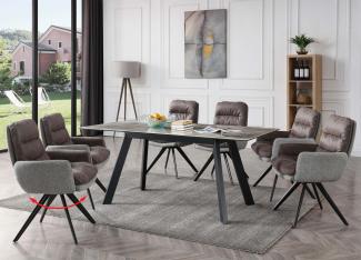 6er-Set Esszimmerstuhl HWC-G66, Küchenstuhl Stuhl, drehbar Auto-Position Stoff/Textil ~ hellgrau-grau, mit Armlehne