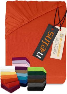 npluseins klassisches Jersey Spannbetttuch - vielen Farben + Größen - 100% Baumwolle 159. 192, 200 x 220 cm, kaminrot