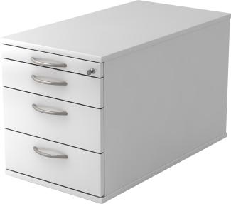 bümö® Rollcontainer Office abschließbar mit Universalschubladen & Bogengriffen in weiß
