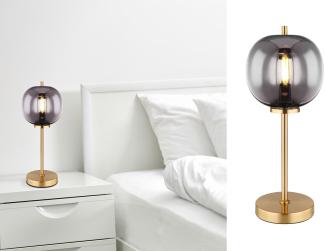 GLOBO Tischlampe Wohnzimmer Tischleuchte Messing gold Rauchglas Glas 15345TMM