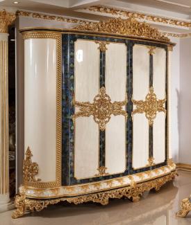 Casa Padrino Luxus Barock Schlafzimmerschrank Weiß / Blau / Gold - Prunkvoller Kleiderschrank im Barockstil - Barock Schlafzimmer & Hotel Möbel - Edel & Prunkvoll