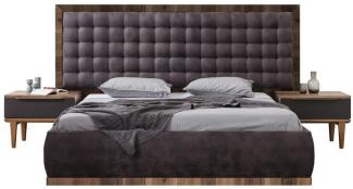Casa Padrino Luxus Massivholz Schlafzimmer Set Grau / Braun - 1 Doppelbett mit Kopfteil & 2 Nachttische - Luxus Schlafzimmer Möbel