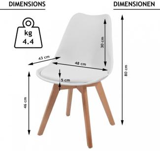 MIADOMODO® 6er-Set Esszimmerstühle mit Sitzkissen, Kunststoff & Massivholz weiß