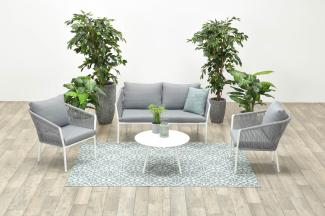 Garden Impressions Aluminium-Rope Lounge-Set "Madone" inkl. Sofa, Sesseln, Tisch und Kissen, weiß / hellgrau