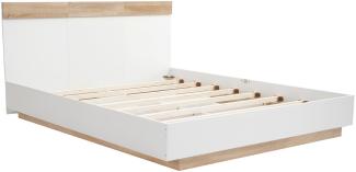 Merax Holzbett Schwebebett 160x200 Doppelbett mit Kopfteil & Lattenrost für Schlafzimmer Beige & Weiß