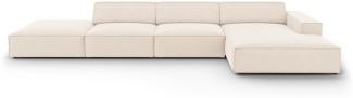Micadoni 5-Sitzer Samtstoff Ecke rechts Sofa Jodie | Bezug Light Beige | Beinfarbe Black Plastic