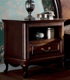 Casa Padrino Luxus Jugendstil Nachtkommode Dunkelbraun 60 x 45,6 x H. 60,8 cm - Eleganter Massivholz Nachttisch mit Schublade - Barock & Jugendstil Schlafzimmer Möbel