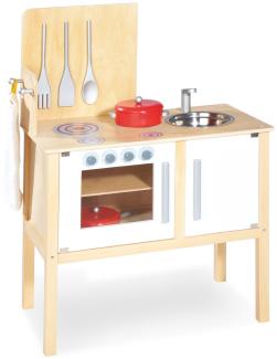 Pinolino 'Jette' Kinderküche, 55 x 30 x 87 cm, Spielküche inkl. Waschschüssel, Kochbesteck und zwei Töpfen