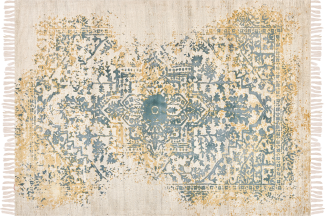 Teppich Viskose senfgelb grün 140 x 200 cm orientalisches Muster Kurzflor BOYALI
