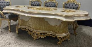 Casa Padrino Luxus Barock Esstisch Mehrfarbig / Gold - Prunkvoller Massivholz Esszimmertisch im Barockstil - Barock Esszimmer Möbel - Luxus Esszimmer Möbel im Barockstil - Edel & Prunkvoll