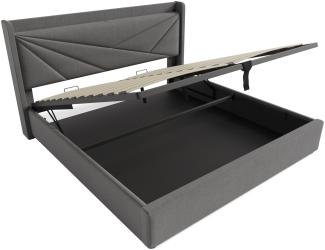 Merax Hydraulisches Polsterbett 160x200 Stauraumbett Doppelbett aus Leinen mit USB Typ C Ladefunktion & Lattenrost Grau