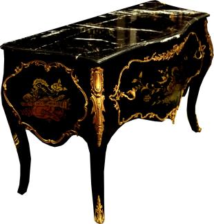 Casa Padrino Barock Kommode Schwarz / Gold 130 cm mit Metallapplikationen und Marmorplatte