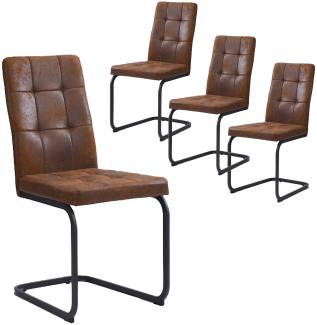 B&D home Esszimmerstühle OLE 4er Set | Küchenstuhl Schwingstuhl Freischwinger Stühle für Küche, Esszimmer | Industrial | Wildleder Optik Braun