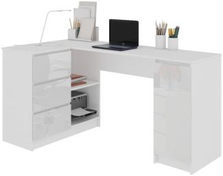 Schreibtisch KORDA B20, 155x77x85/48,5, weiß/weiß Glanz, link