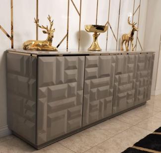 Casa Padrino Luxus Sideboard Grau / Gold 220 x 45 x H. 75 cm - Edler Massivholz Schrank mit 4 Türen - Luxus Möbel - Luxus Qualität