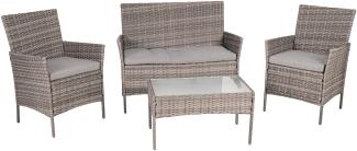 greemotion Lounge-Set Morelia, 4tlg, Polyrattan-Set aus Tisch, Sofa, 2 Sesseln, Braun/beige