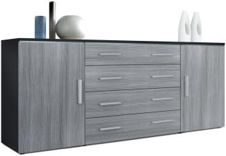 Vladon Sideboard Faro V2, Kommode mit 2 Türen und 4 Schubladen, Schwarz matt/Avola-Anthrazit (166 x 72 x 35 cm)