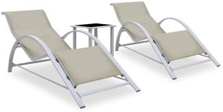 vidaXL Sonnenliegen 2 Stk. mit Tisch Aluminium Cremeweiß