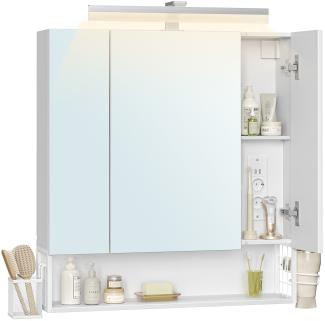 VASAGLE Spiegelschrank Badezimmerschrank mit Steckdosen, Hängekorb, Haartrockner-Halter