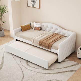 Merax Daybett, Tagesbett Schlafsofa Kinderbett 90x200cm mit Ausziehbett 90x190cm, Beige