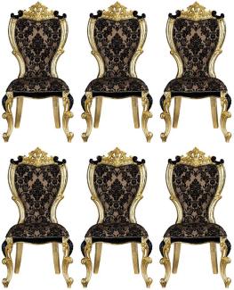 Casa Padrino Luxus Barock Esszimmer Stuhl Set mit elegantem Muster Braun / Schwarz / Gold 60 x 65 x H. 120 cm - Küchen Stühle 6er Set im Barockstil - Barock Esszimmer Möbel