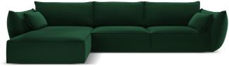 Micadoni 4-Sitzer Samtstoff Ecke links Sofa Kaelle | Bezug Bottle Green | Beinfarbe Black Plastic