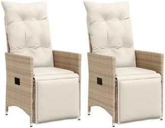 vidaXL Gartensessel mit Kissen 2 Stk. Verstellbar Beige Poly Rattan