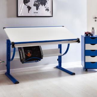 KADIMA DESIGN Schreibtisch KOZI - Höhenverstellbarer Kinderschreibtisch mit neigbarer Tischplatte für gesundes Lernen und Arbeiten. Farbe: Blau