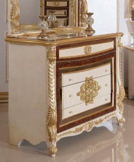 Casa Padrino Luxus Barock Kommode Weiß / Beige / Braun / Gold - Handgefertigte Barockstil Kommode mit 4 Schubladen - Luxus Schlafzimmer Möbel im Barockstil - Barock Schlafzimmer Möbel