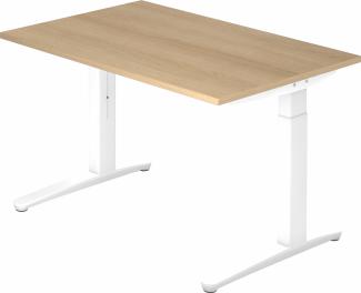 bümö® Design Schreibtisch XB-Serie höhenverstellbar, Tischplatte 120 x 80 cm in Eiche, Gestell in weiß