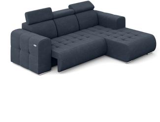 MEBLINI Elektrische Schlafcouch - Ecksofa mit Schlaffunktion - Sofa mit Relaxfunktion und Kopfstützen - Couch L-Form - Eckcouch - Wohnlandschaft - MADELINE - 266x200x93cm Rechts - Blau Samt