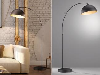 Stehlampe mit LED - große Bogenlampe mit Lampenschirm Schwarz Gold