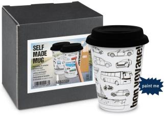 Könitz Colouring Travel Self Made Mug, Tasse, Becher, Kaffeebecher, mit 6 Stiften, Porzellan, 380 ml, 11 5 162 2265